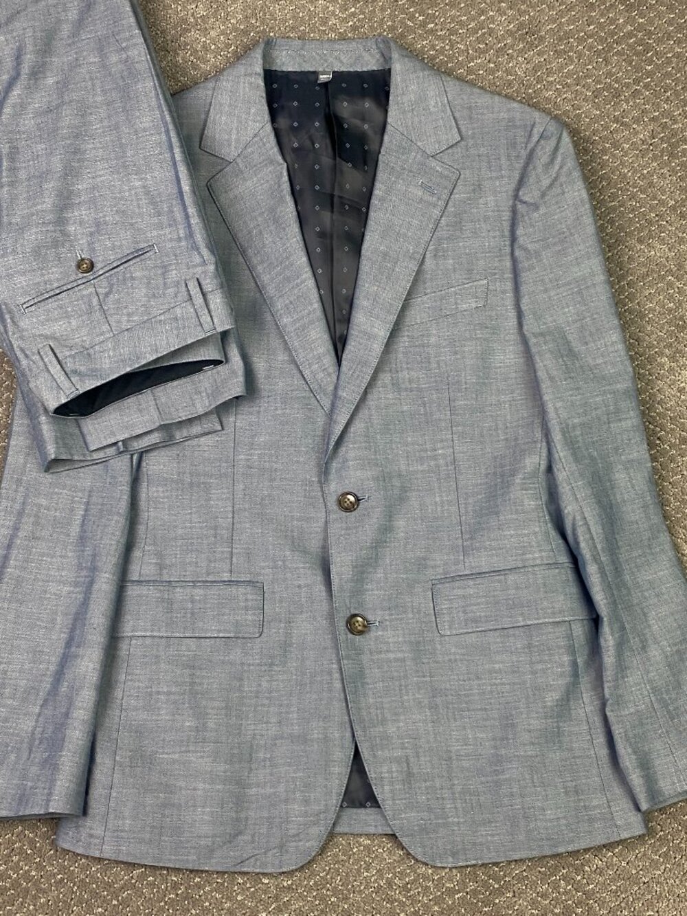 Bonobos Suit Cotton Mens Slim Fit 38R Pants 30x30 Blue 2 Piece Chambray